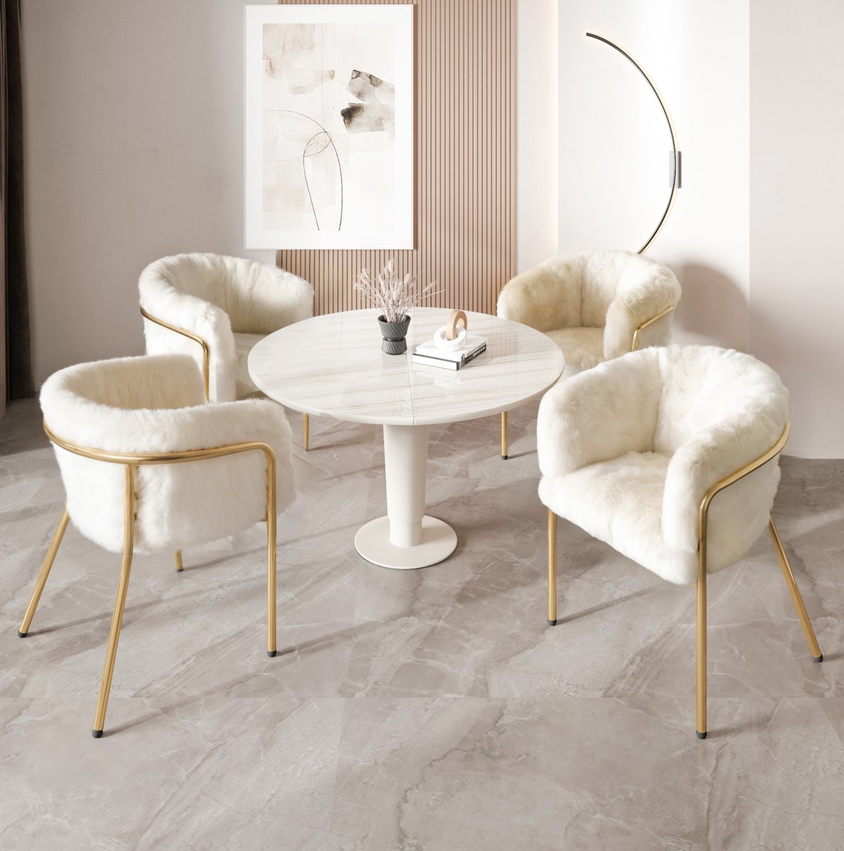 MEUNIQ witte eetkamerstoel set van 4 met armleuningen, metalen vierpoot, zachte zitting, 77 cm hoog, voor eetkamer en woonkamer