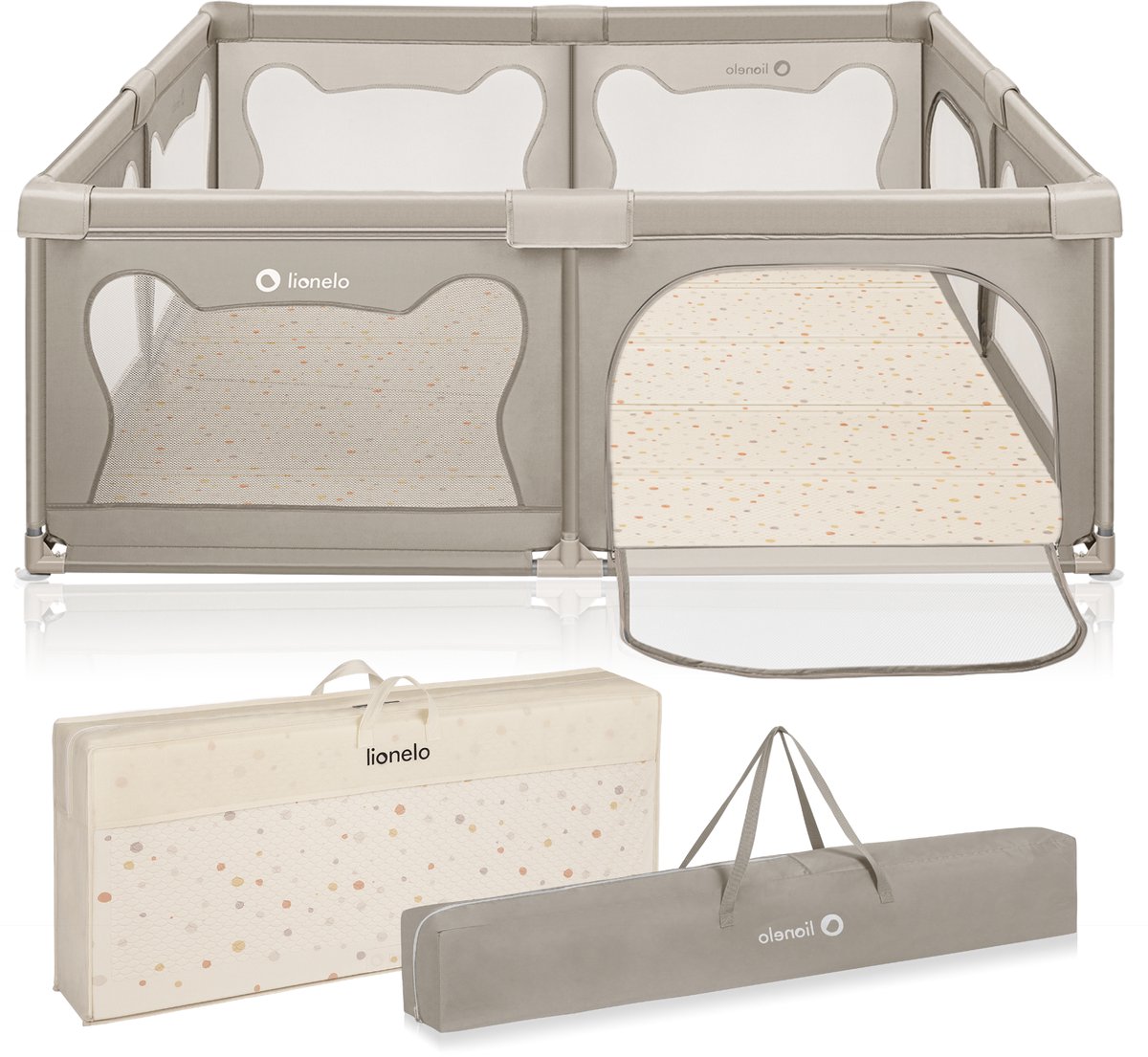 Lionelo Willow Grondbox XL 187x207 cm + Foam Speelkleed 180×200 cm - voor Binnen & Buiten - Grote - Veilige - Antislip & Twee Zij-ingangen - Inclusief Draagtas - Baby Box + Speelkleed - 0 48 maanden