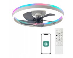 MiShar Plafond Ventilator Lamp - 51 CM - Smart Lamp - 6 Standen - 1 grote led strook - Dimbaar - Wit - Kroonluchter LED Ventilator - Chandelier Fan - Woonkamer Lamp - Ventilator Lampen - Slaapkamer lamp - Eetkamerlamp