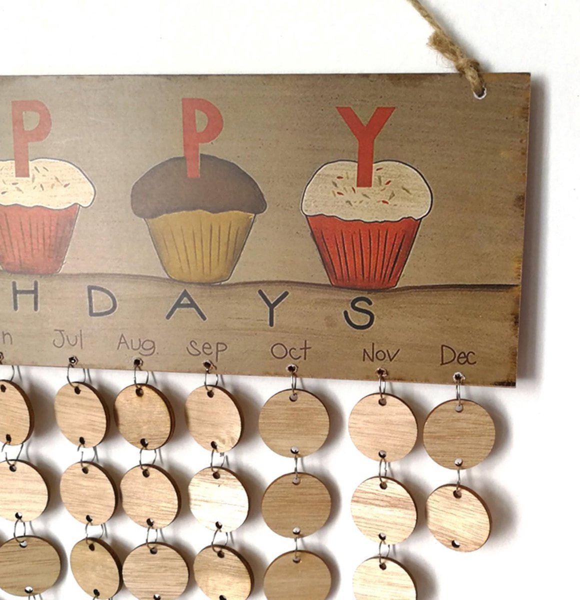 SnelShoppen - Verjaardagskalender Houten Wandkalender voor Feesten, Jaarlijkse Houten Kalenders voor Thuisdecoratie met 50 Houten Labelletjes en Rvs R