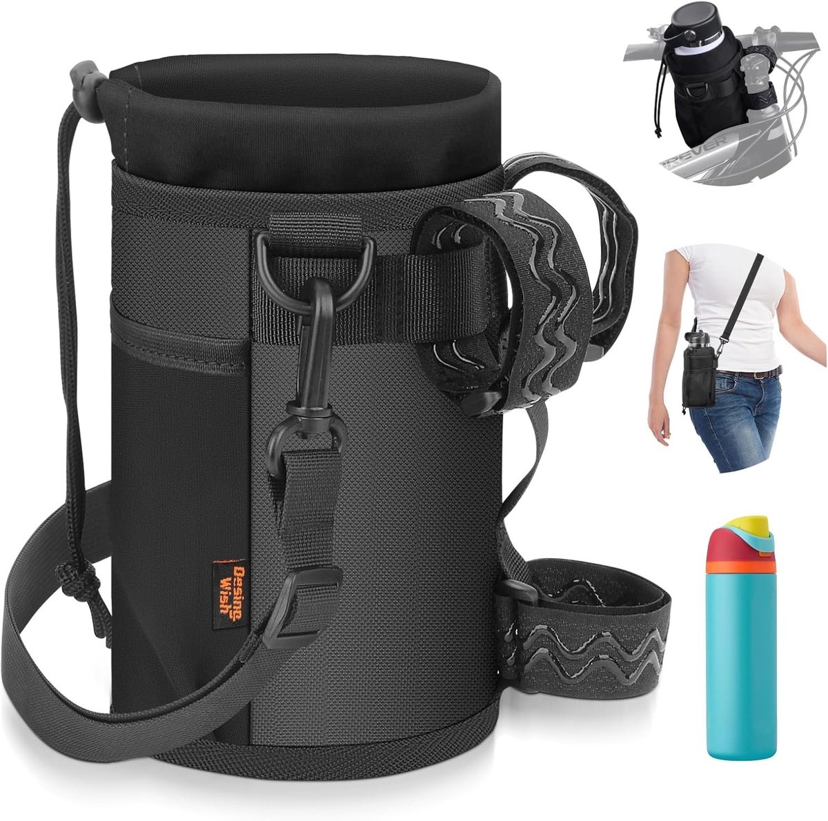 Draagbare Flessenhouder voor Flessen van 12-24 Ounce met Netzakken en Schouderband voor Kinderen tijdens Fietsen en Trekking