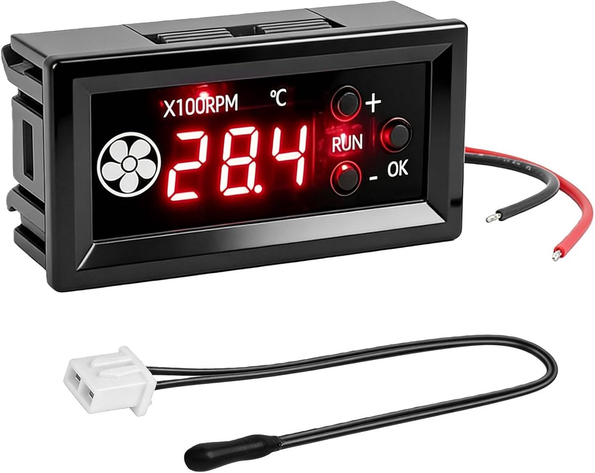 SnelShoppen - DC 12V 4 Draad Ventilator Snelheidscontroller met Digitale Temperatuurweergave en LCD Display - PWM Ventilator Controle voor 4 Draad Ven