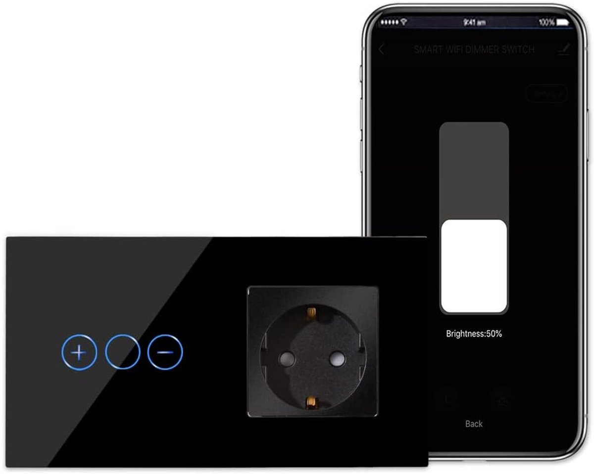 Wifischakelaar met dimfunctie - glazen touch - werkt met Alexa en Google Home - eenvoudig te installeren - ShopVlot