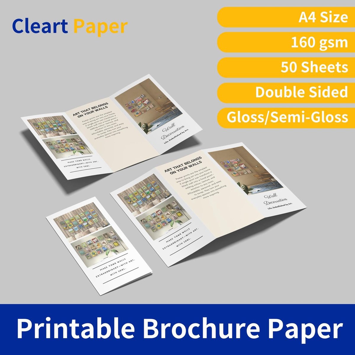 SnelShoppen - Cleart Inkjet Brochure Flyerpapier A4, Dubbelzijdig Glanzend Fotopapier 160 g/m², 50 Vellen voor Foto's, Brochures, Kalenders, Fotoalbum