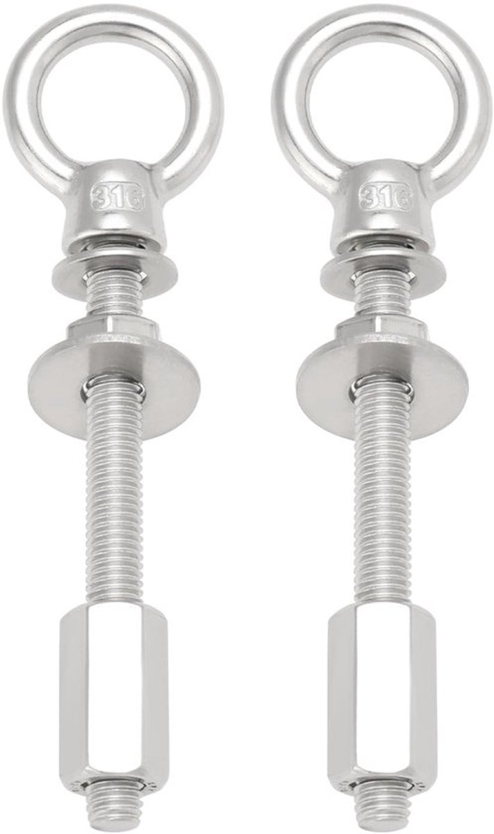 Ringbouten M8x80mm - 316 Roestvrij Staal - 2x Oogbouten - 2x Grote Sluitringen - 2x Kleine Sluitringen - 2x Moeren