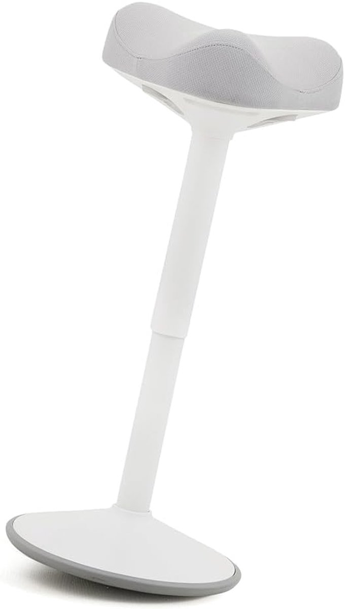 SnelShoppen - Dynamic Swing Stool Ergonomisch Zitmeubel, Verbeter Houding, Hoogte Verstelbaar, Zacht Zadelvormig Kussen, Antislip Onderkant, Wit-Grijs