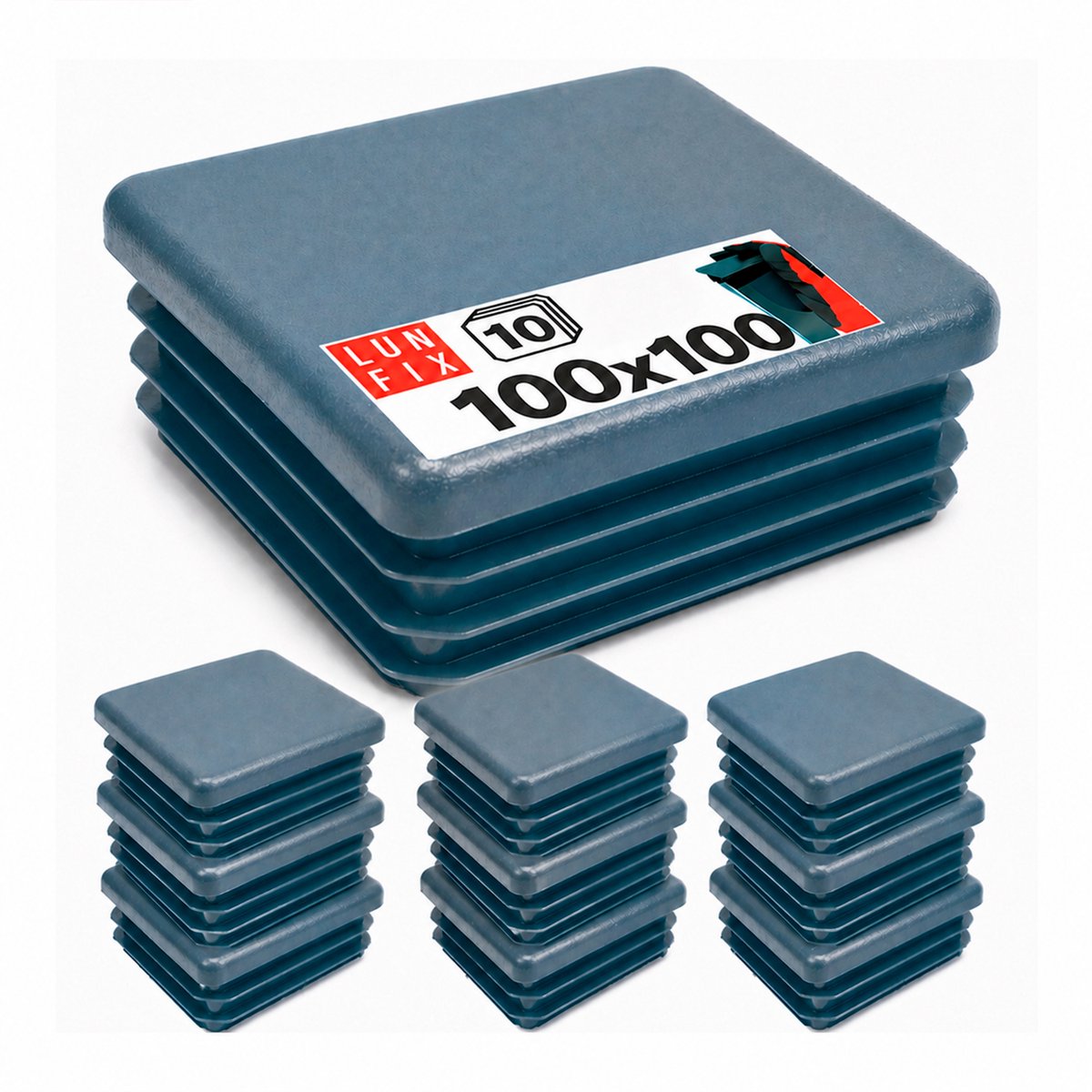 LUN FIX - Kunststof lamellenstoppen - 100x100 mm - 10 stuks - antraciet - buisstoppen