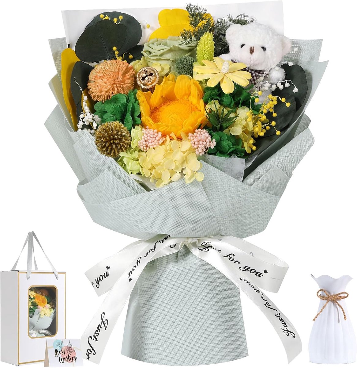 gedroogd zonnebloemen boeket - 100% echte bloemen - ideaal cadeau - geen water of zonlicht nodig - ShopVlot
