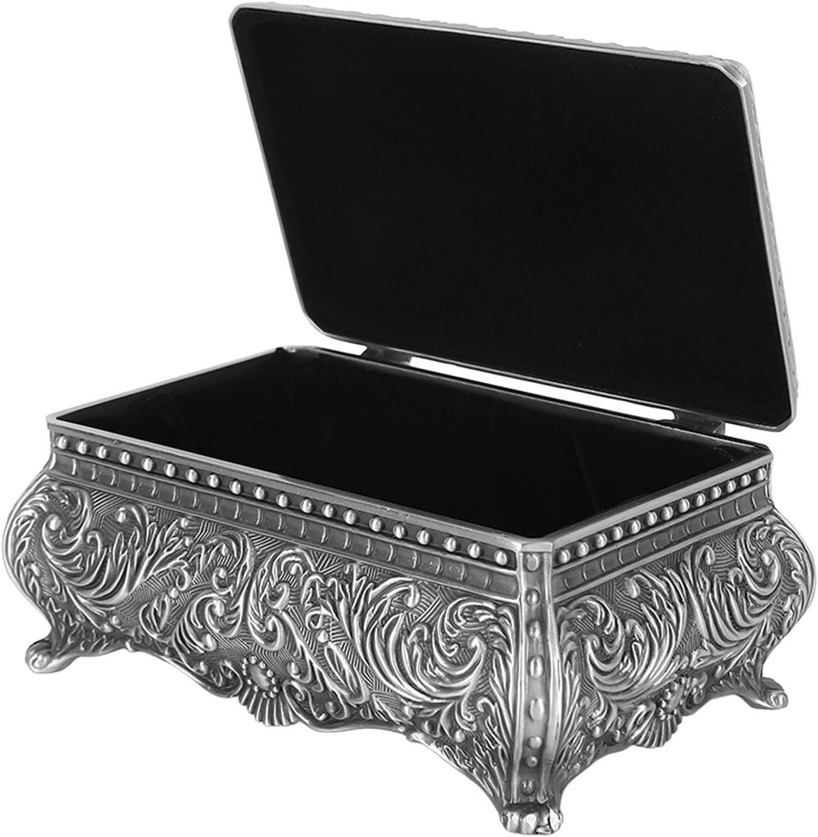 Sieradendoosjes Rechthoek - Antiek Zilver - Gegraveerde Bloemen - Perfect voor Sieradenopslag - ShopVlot