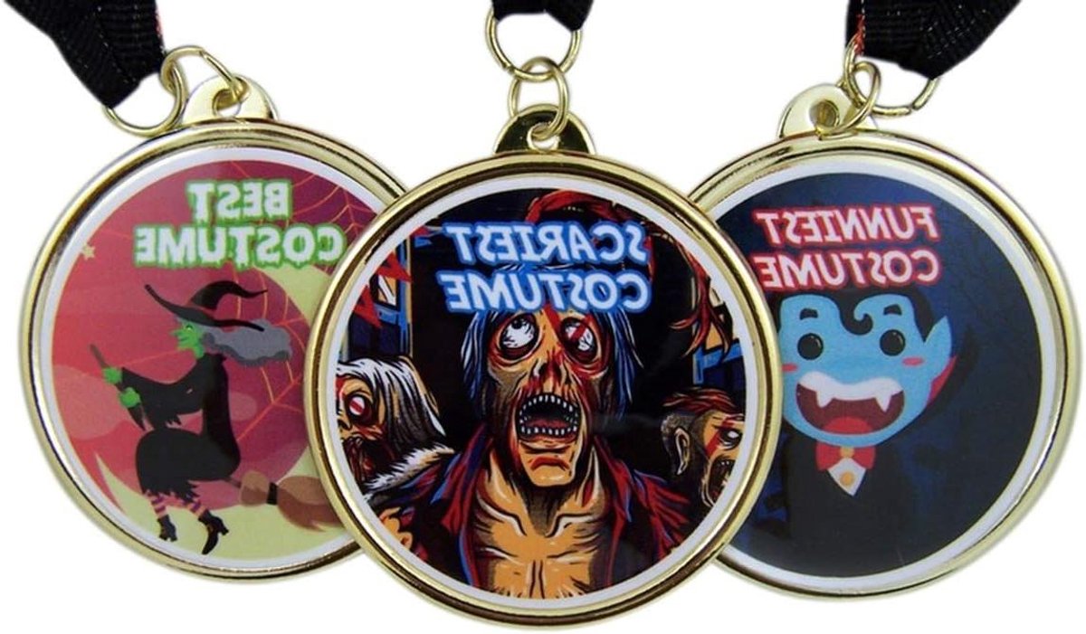 Halloween Medailles - Kostuumwedstrijd Prijzen - Feest Versieren - Set van 3 - 2 Inch - Zwart Oranje