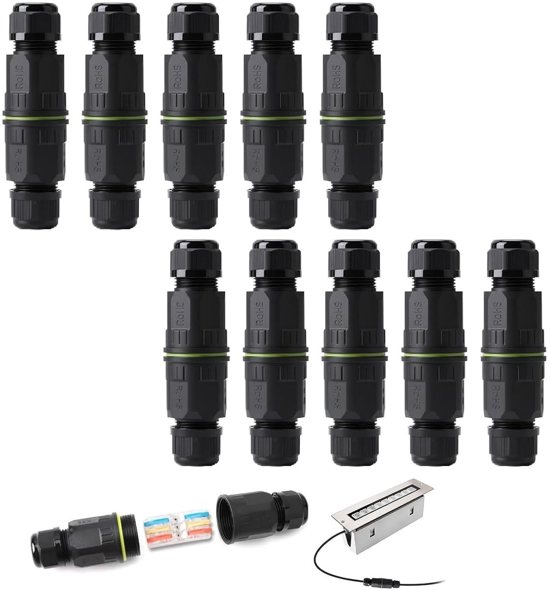 SnelShoppen - Waterdichte Kabelconnector, IP68, 3-Pin Aansluitdoos voor Kabel Ø 4-10 mm, Verbinding Doos met Drukklem, Grondkabel Connector voor Buite