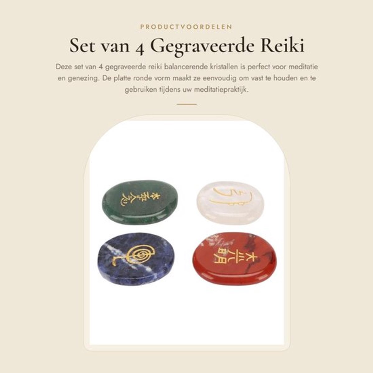 Set van 4 Gegraveerde Reiki Balancerende Kristallen voor Meditatie