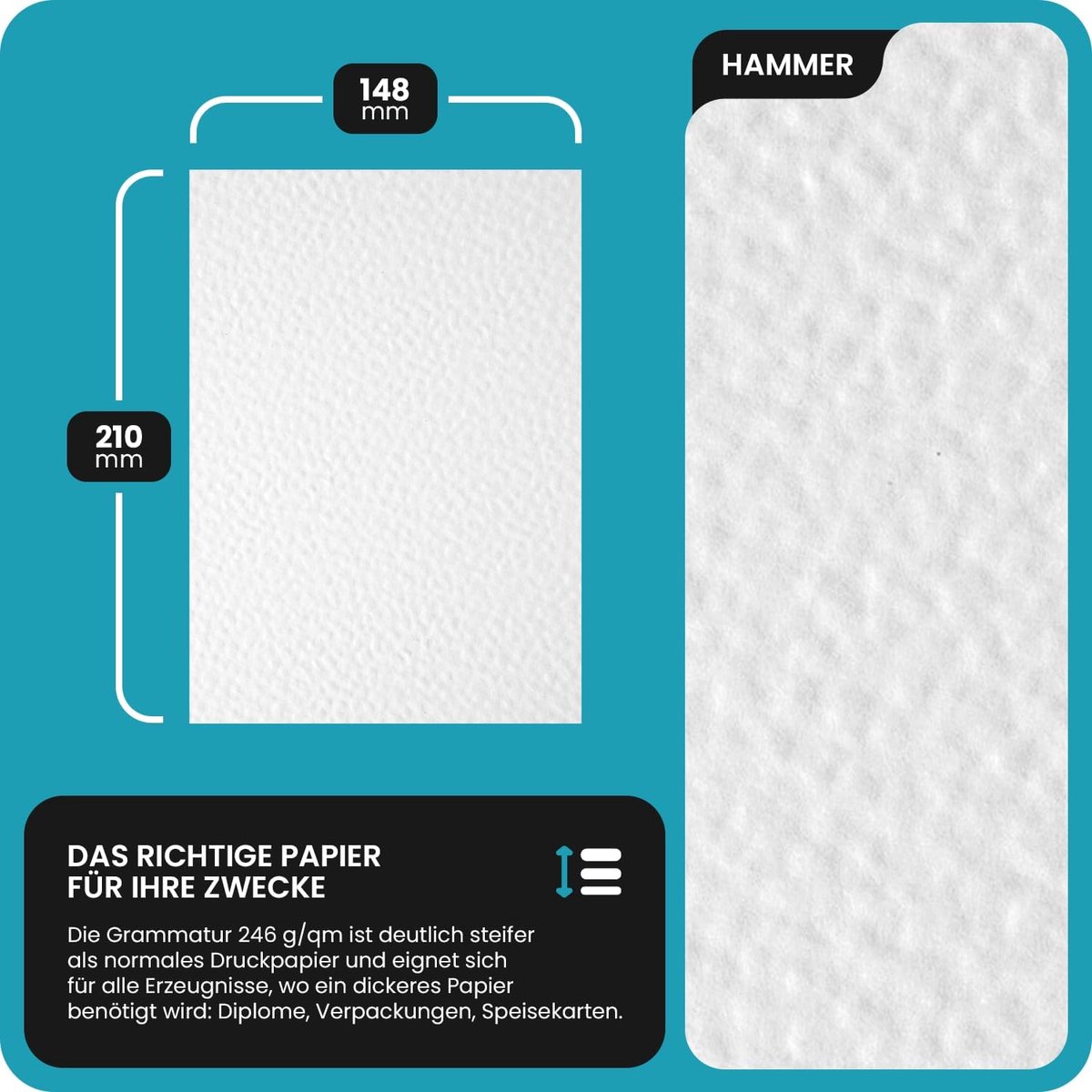 SnelShoppen - Netuno 20 Elfenbeinkarton Witte Gehamerde A5 148x210 mm - Stevige Uitnodigingen, Visitekaartjes, Certificaten - 246 g/m² - Luxe Papier v