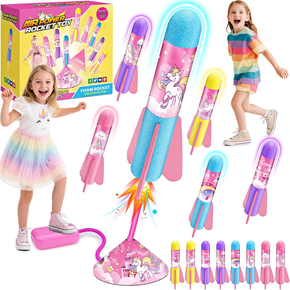 SnelShoppen - Unicorn Foam Rocket Speelgoed voor Kinderen - Veilig Buiten Speelgoed - Set van 8 Kleurrijke Rockets - Ideaal Cadeau voor Jongens en Mei