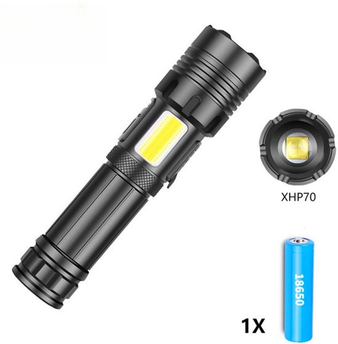 LED oplaadbare draagbare zaklamp, met meerdere werkmodi en verstelbare lichtbron, IPX4 wat