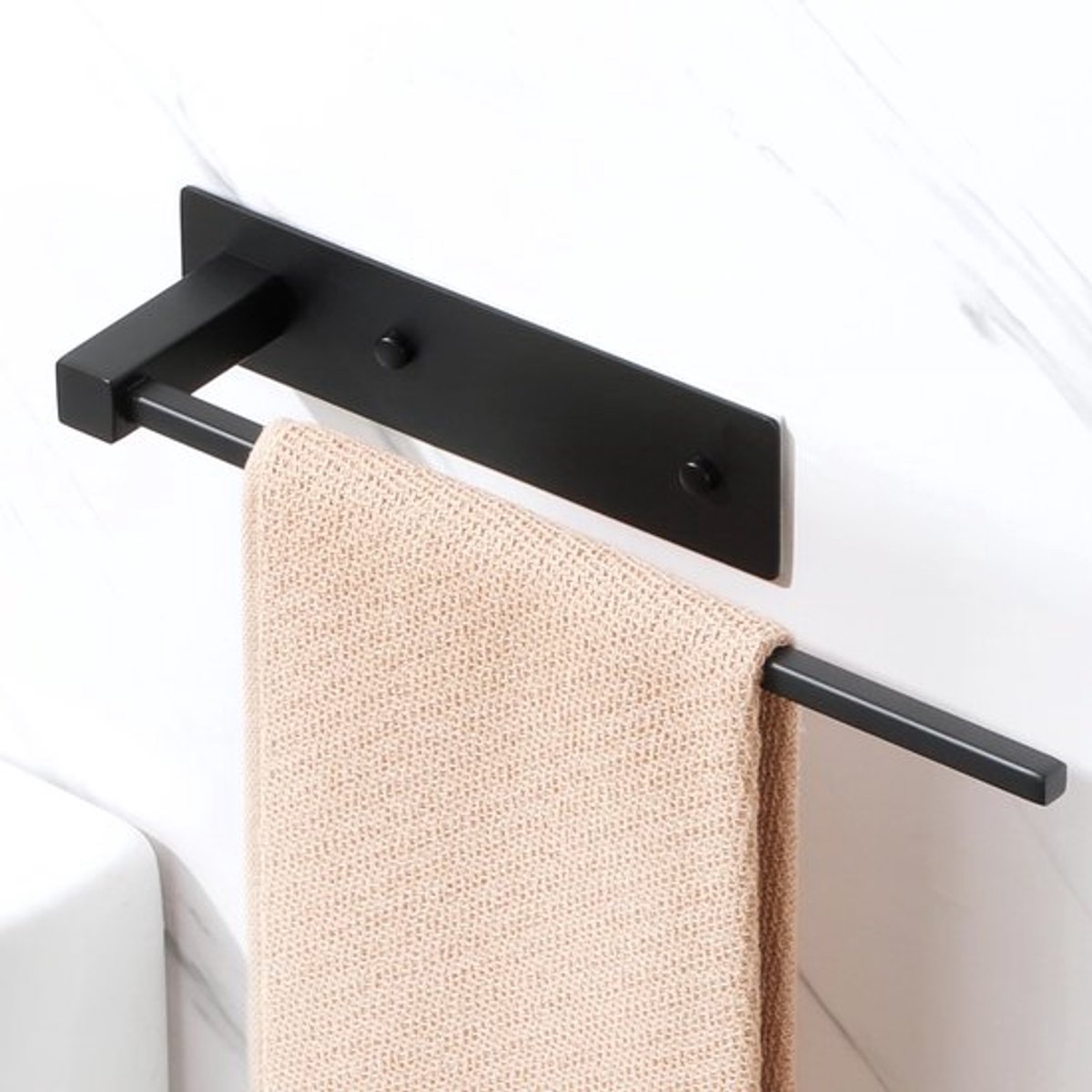 Mooche Handdoekhouder zonder boren, lengte 33 cm, handdoekhouder van roestvrij staal SUS304, zwart