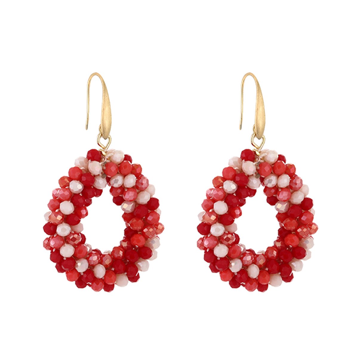 Crystal Bead Teardrop Drop Earrings – Luxe Kristal Druppel Oorbellen – RVS - Rood mix