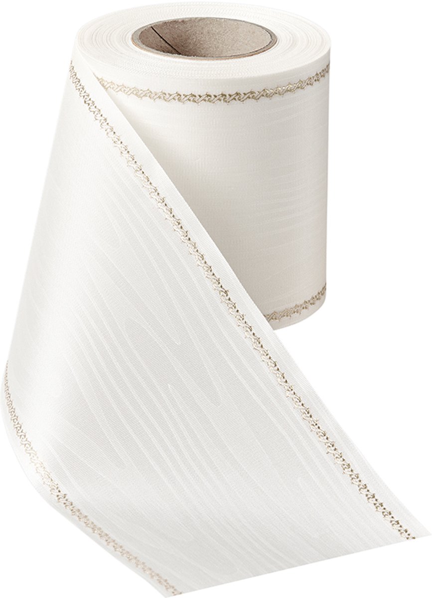 Rouwlint / sierlint met gouden Z rand 75 MM 25 Meter Natur (Cosmic Latte)