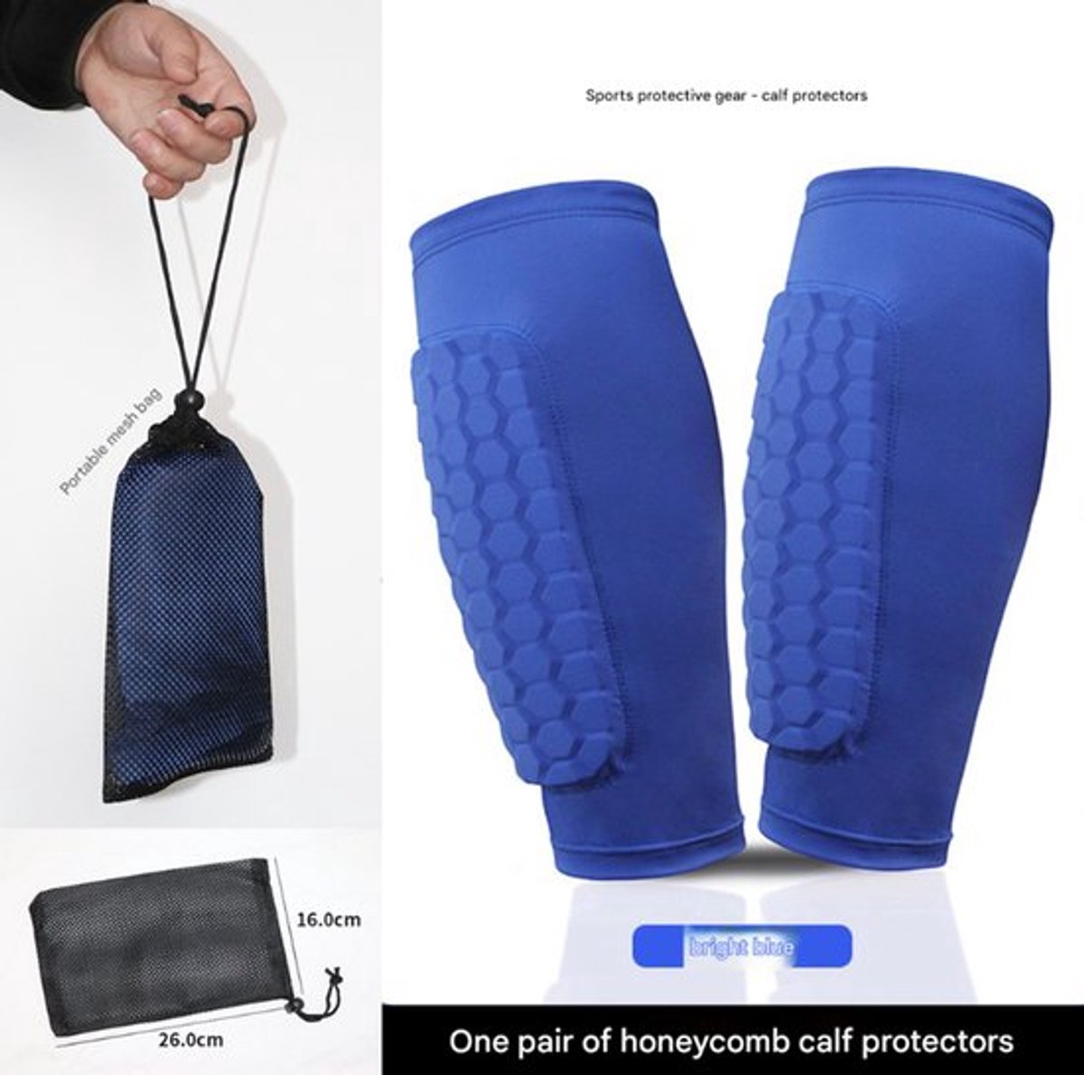 Blauwe 1-pack + draagbare mesh tas XS voetbal scheenbeschermers - Antisliptechnologie - Kindvriendelijk - Lichtgewicht - Voetbal - Scheenbeschermers