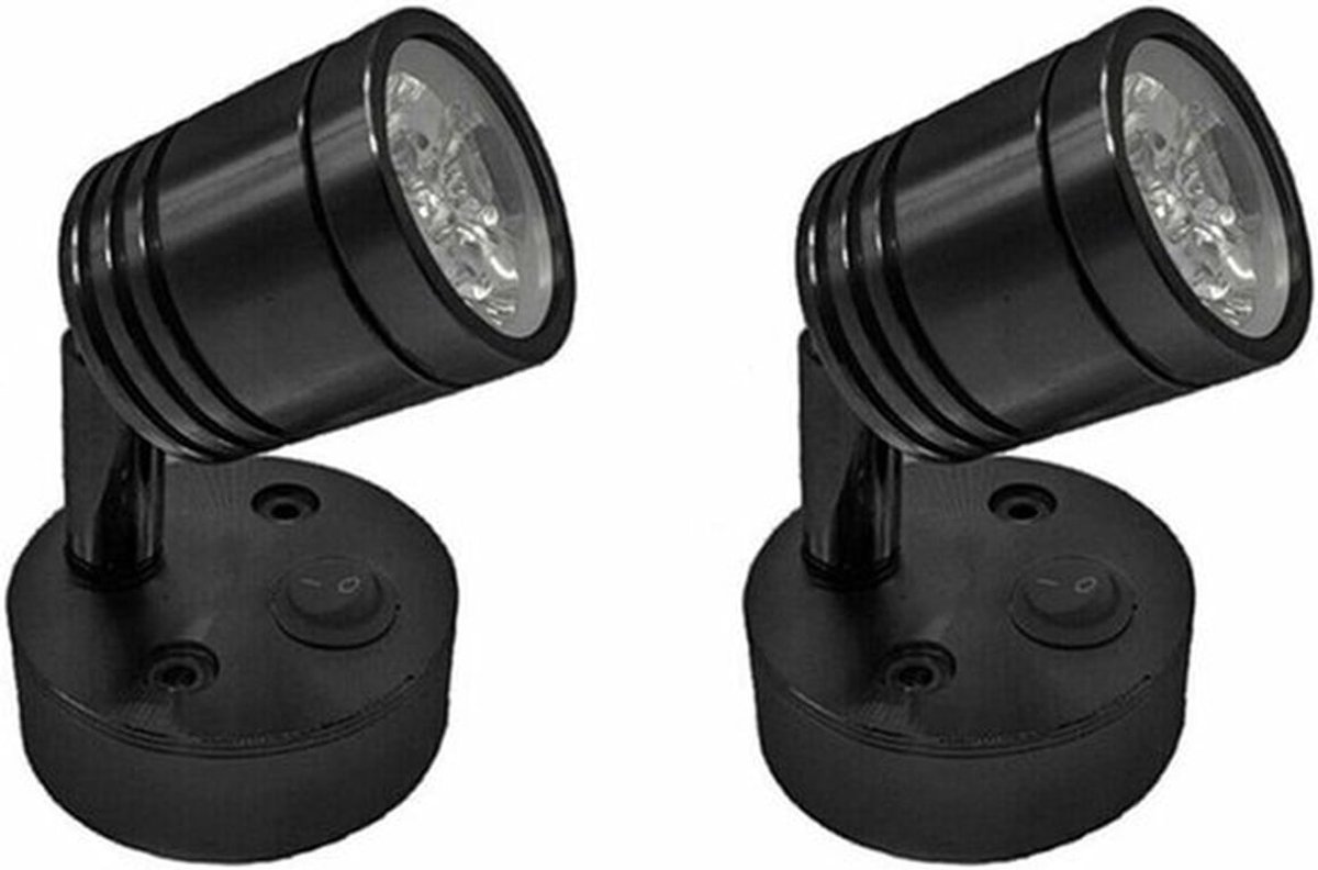 2-delige set van 12V LED-spotjes, wandlampen, leeslampen, nachtlampjes, verstelbare schakelaar, cilindrische flexibele binnenverlichting voor campers en caravans, geschikt voor boten en campers (zwart)