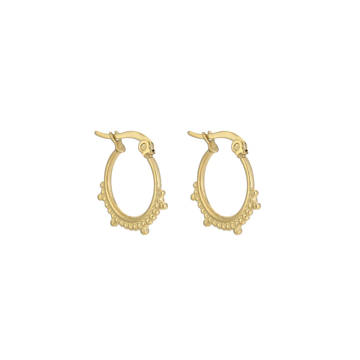 Stainless Steel Beaded Edge Bali Hoops – Luxe Bali Oorringen 1.5 cm – RVS - Goud