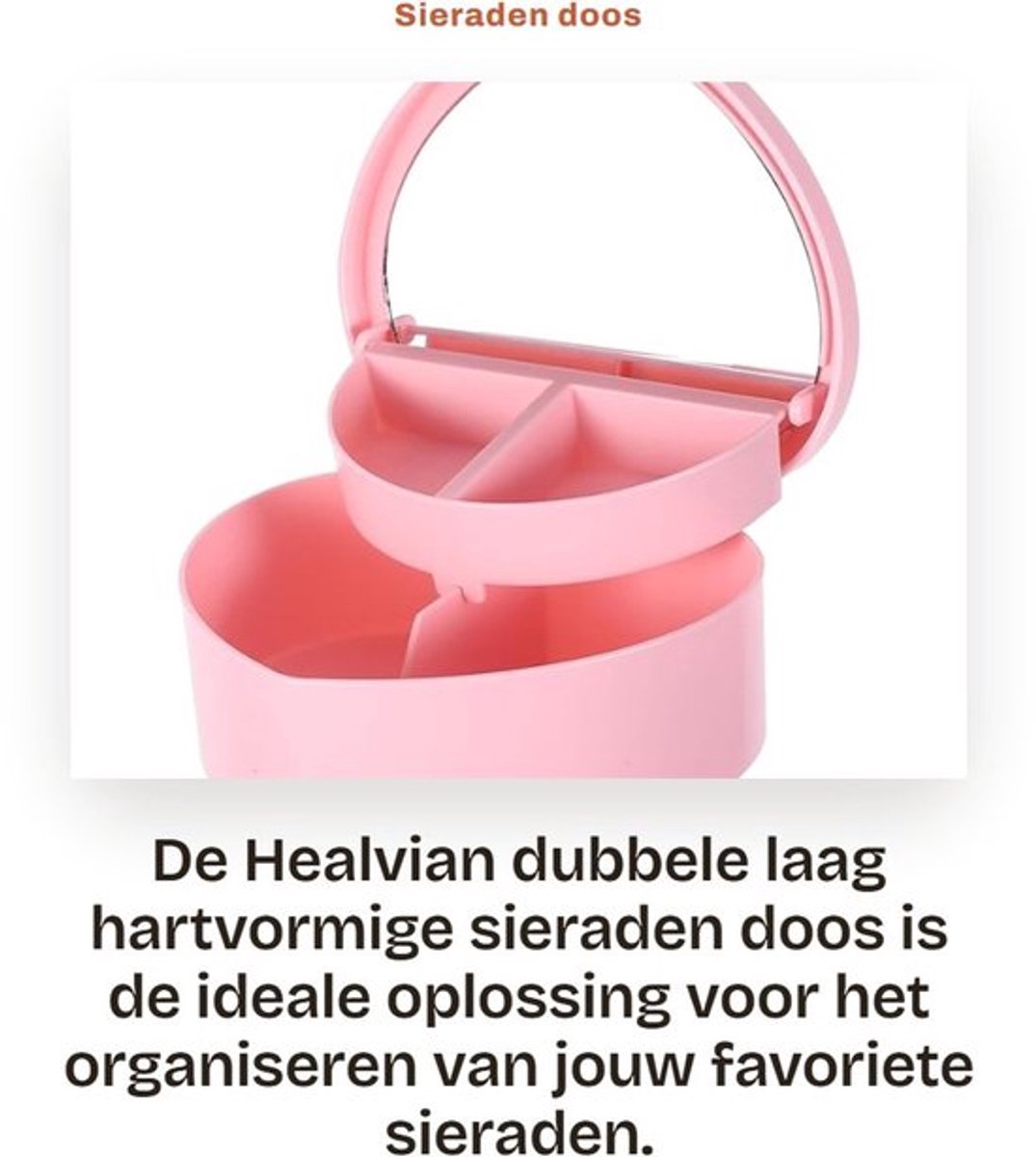 Sieradenbox Dubbele Laag - Juwerendoos - Antislip - Roze - Lichtgewicht - 13,5 x 13,5 x 5,5 cm - Juwelenbox