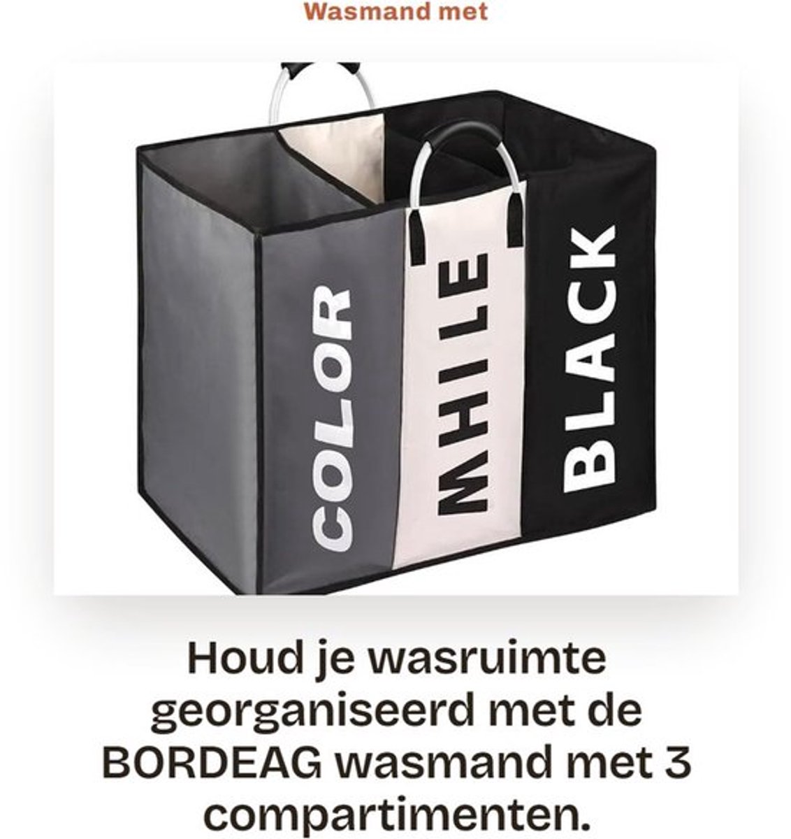 Wasmand 3 Vakken - Wasmand met Deksel - Wassorteerder - Vouwbare Wasmand - Waterdichte Wasmand - Aluminium Handvat - 60 x 32 x 50 cm - Wascontainer