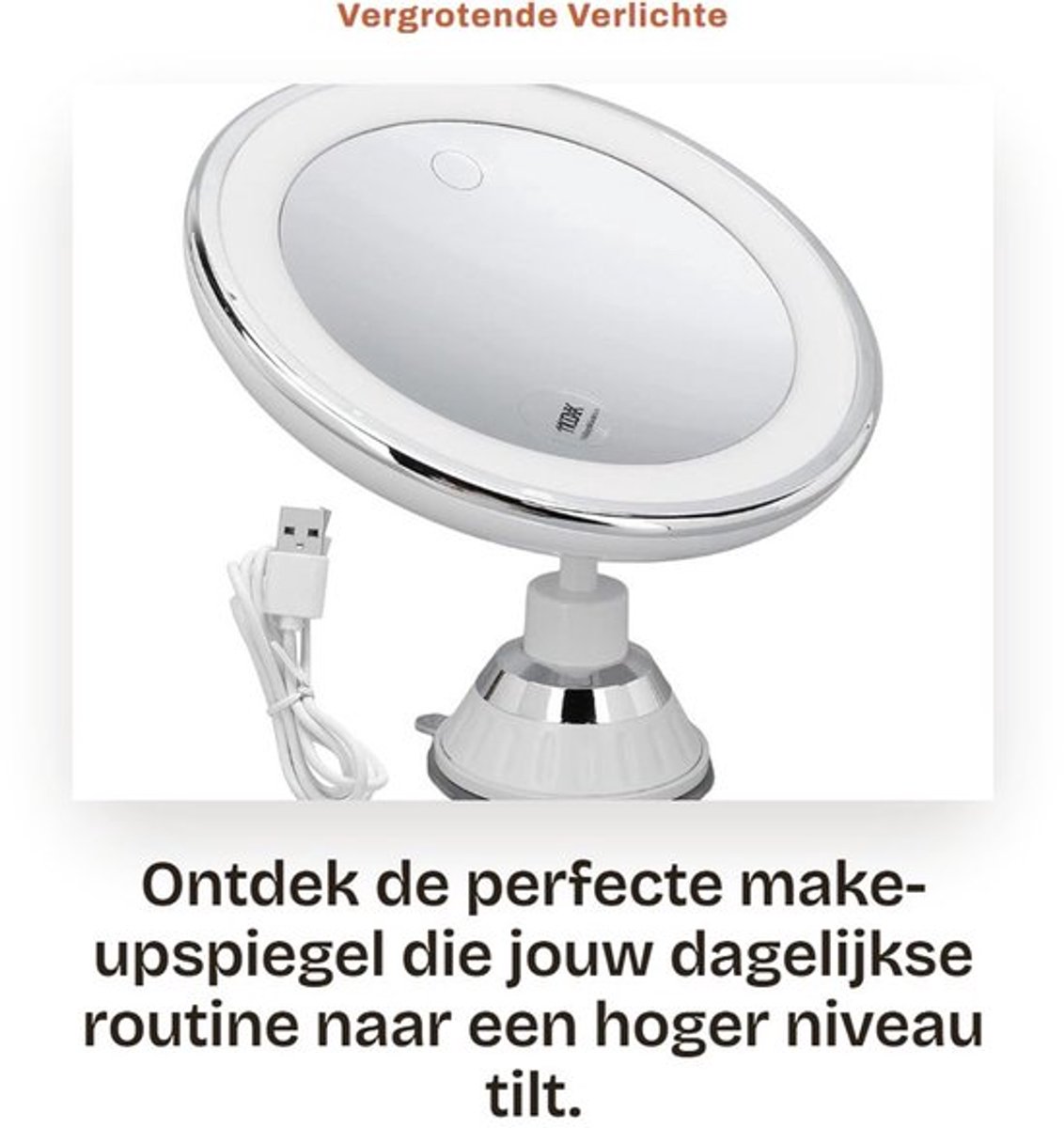Vergrotende Verlichte Make-upspiegel - LED Verlichting - Dimbaar Licht - Geel - Zuignap Spiegel - Ideaal voor Thuis - 10x Vergroting