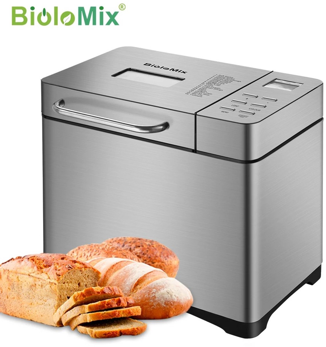 Cherrys Finds - 19-in-1 Automatische Broodmachine 1KG – RVS Broodbakmachine 650W met Fruit- & Notendispenser, Timer en Glutenvrij Programma - Zilver