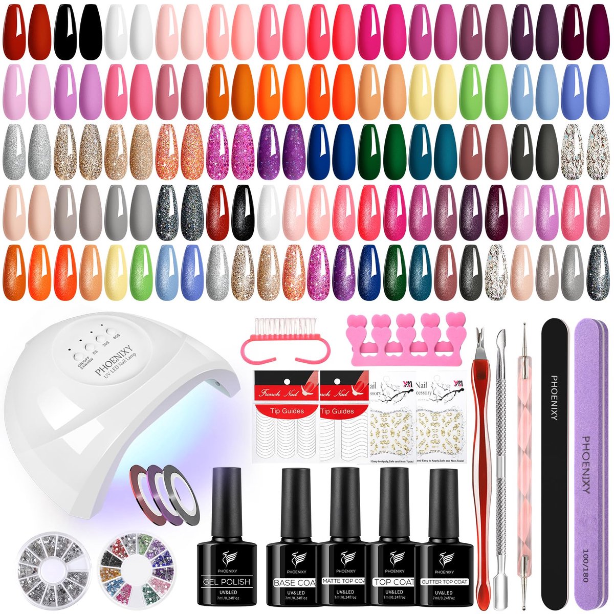 SnelShoppen - UV-nagellakset met 40 kleuren, gelnagelset inclusief onderlak en toplak, 48W UV/LED nagellamp voor manicure, perfect voor feest en thuis