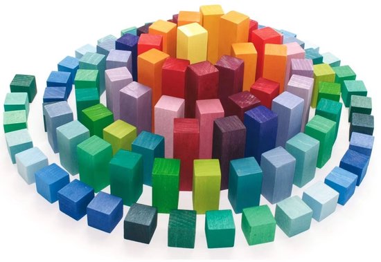 Houten blokken in tray - Regenboogkleuren - 100 blokken - Open einde speelgoed - Educatief montessori speelgoed - Grapat en Grimms style van Houten — afbeelding 2