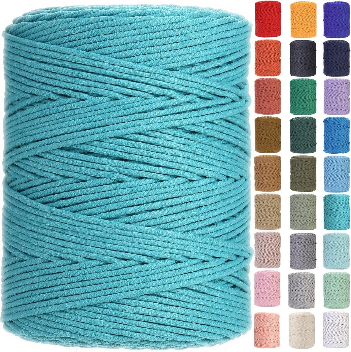 Premium Katoenen Macrame Touw 3 mm x 450 m, Zacht en Duurzaam, Perfect voor Macrame Projecten en Creatieve Ambachten, Chemievrij en Milieuvriendelijk (Lake Green)