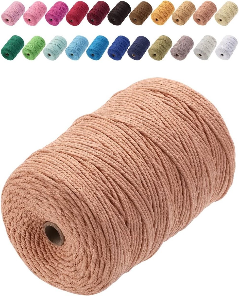 Premium Katoenen Macrame Touw 3 mm x 200 m, Zacht en Sterk, Perfect voor Macrame Projecten en Creatieve Ambachten