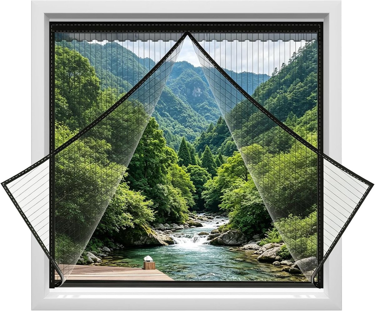 Magnetisch Vliegengaas voor Deuren en Ramen, Muggennet zonder Boren, Automatisch Sluiten, Zelfklevend, 100 x 120 cm