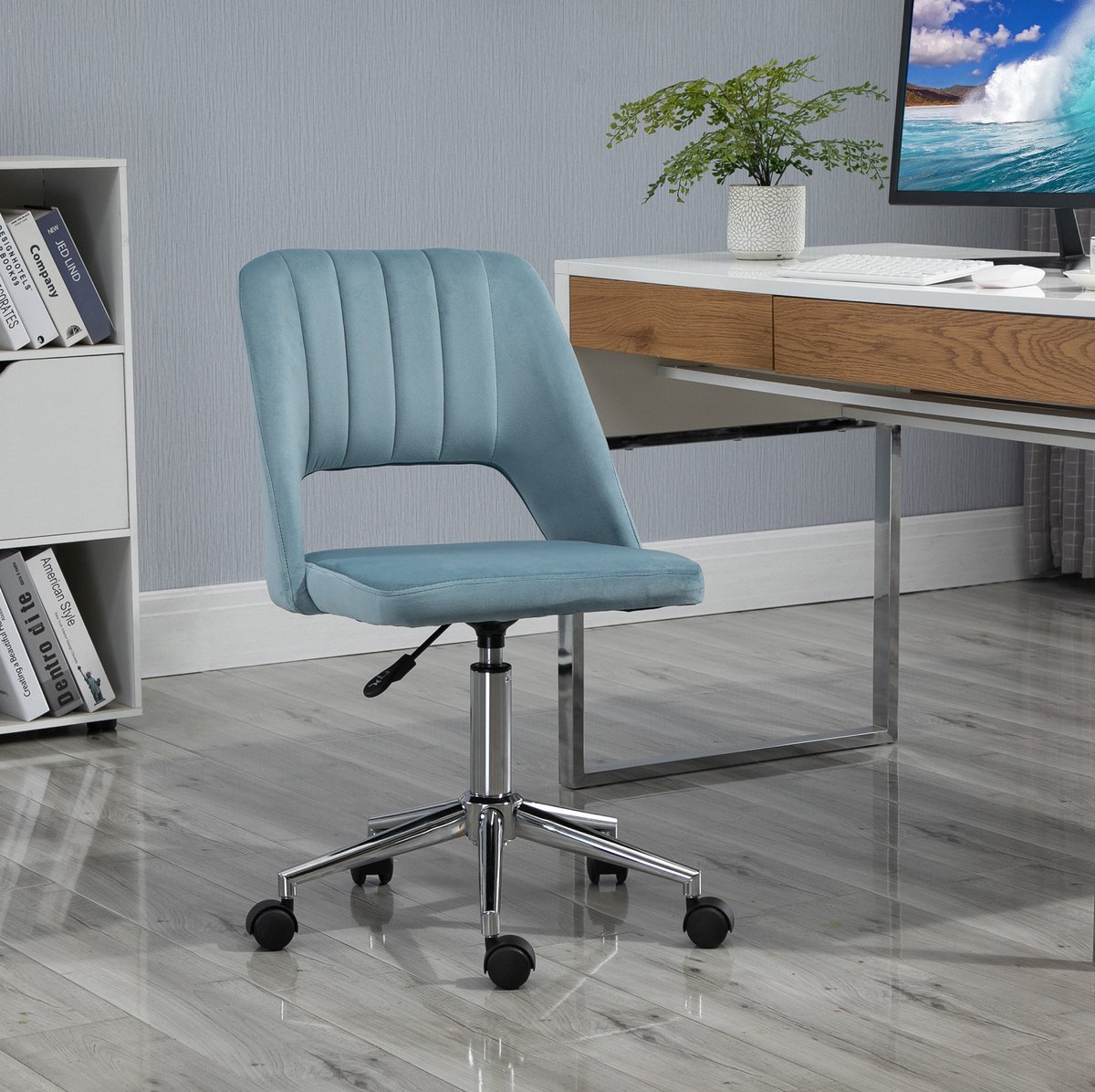 STILVORA Bureaustoel 49 x 60 x 79-91 cm - Ergonomisch, Hoogteverstelbaar En Draaibaar - Voor Kantoor En Woonkamer - Polyester Blauw