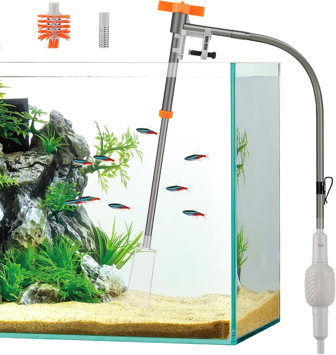 Thijox - AQQA AQ177-M Waterzuiger voor Aquarium - 3-in-1 Aquariumreiniger met Instelbare Waterstroom, Handmatige Waterverversing en Zandreiniging - Id