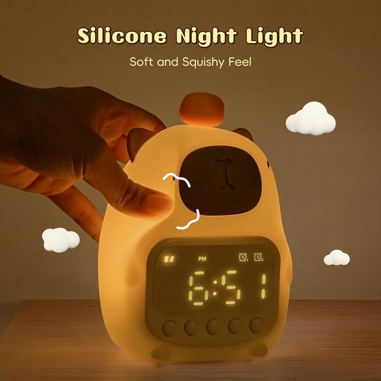 Capybara Alarm Clock with Night Light for Kids, Cute Alarm Clocks for Bedrooms Ok to Wake Clocks, Silicone Animal Tabletop Lamp for Teen Girls Boys — afbeelding 4