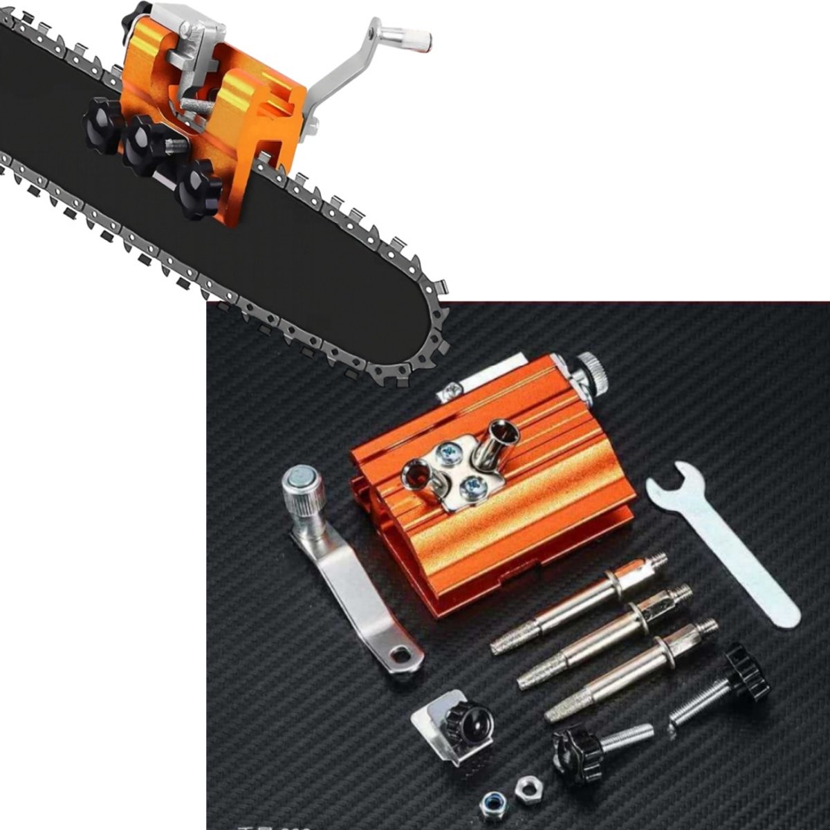 1 set - Kettingzaagslijper - Compatibel met verschillende kettingdiameters - Slijpgereedschap - Accessoires voor het bijwerken van zaagbladen - 11*9,5*7,3 cm - Voor gebruik door hoveniers en houthakkers om zaagbladen te slijpen - Oranje