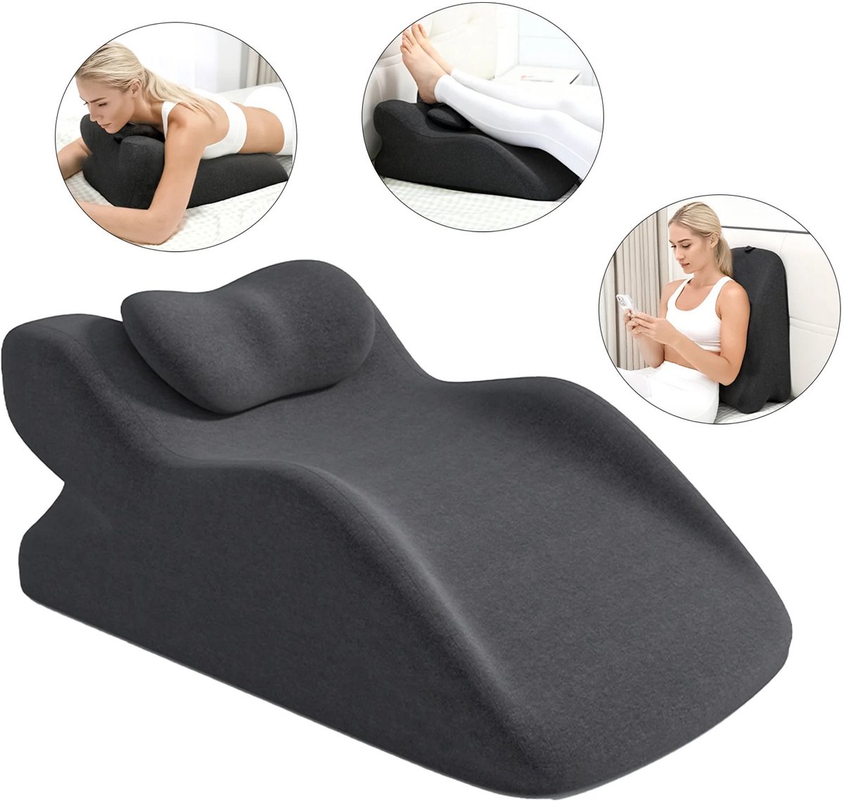 Stervia Wigkussen - Leeskussen - Twee Hellingshoeken - Ondersteunend Schuim - Afneembare En Wasbare Hoes - Multifunctioneel - Grijs - 24 × 60,7 × 36,5 cm