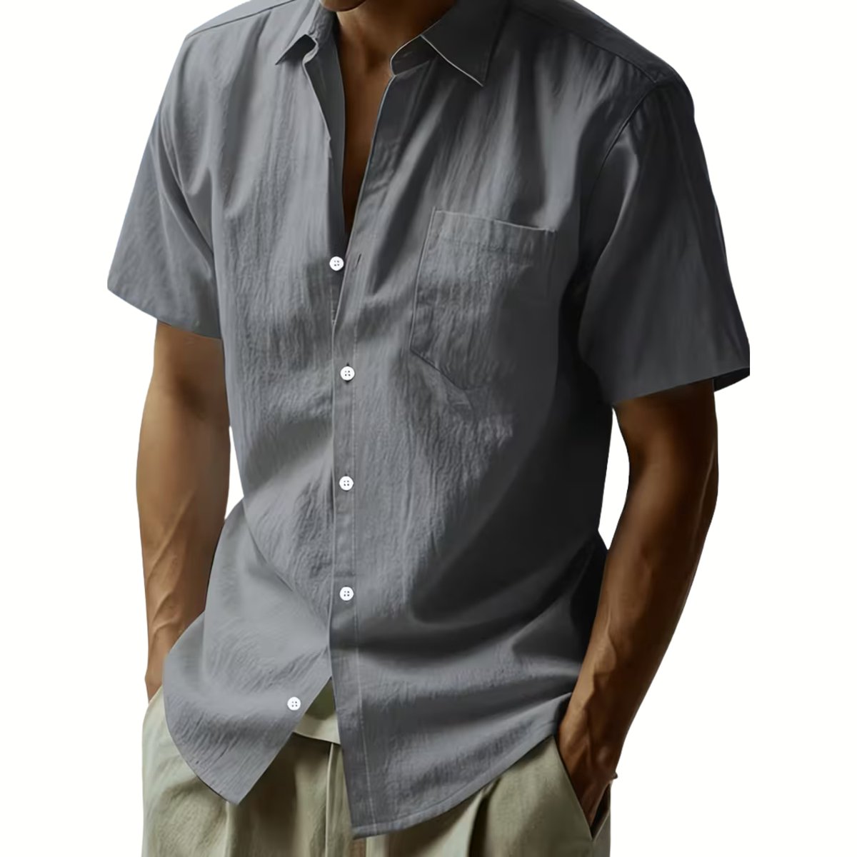 Currero Linnen Blouse Heren T Shirt Polo Overhemd Shirt Zomer Ibiza Stijl Lichtgrijs