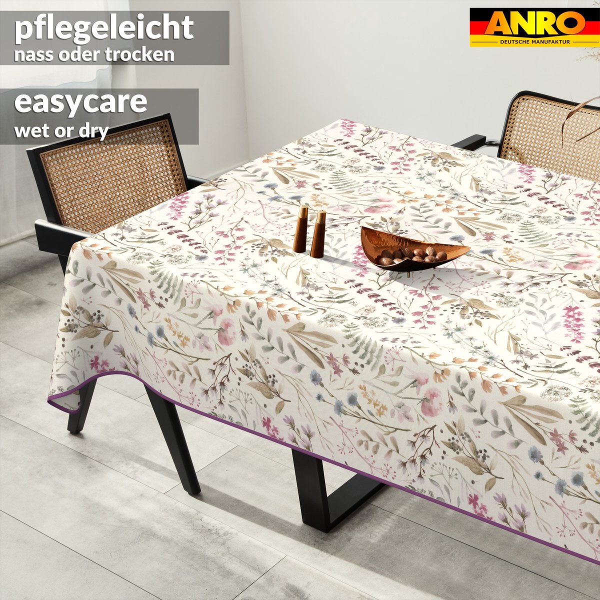 ANRO Tafelkleed Geweven structuur Beige 160x140cm Met sierband Afwasbaar Waterafstotend