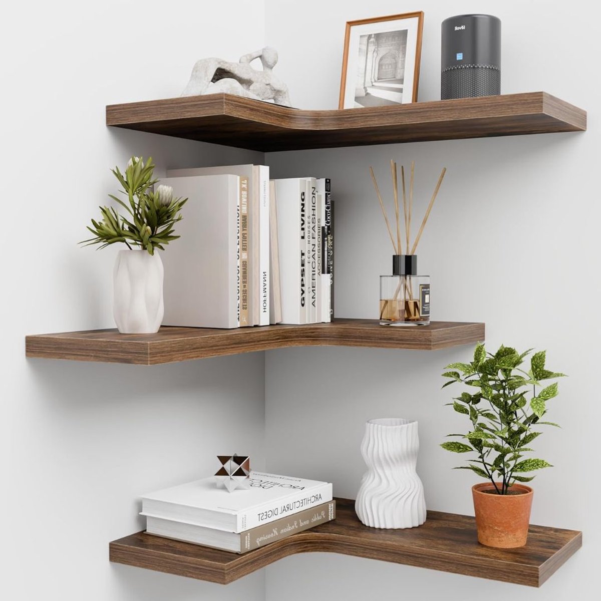 Wandplank - Houten Plank Wandmontage - Hoekrek Display Decor - Hoekplank - Bruin