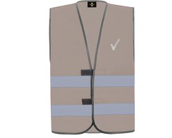 Grijs veiligheidshesje met reflecterende strepen EN met Beveiliging / Security met als borstlogo het bekende V-tje en als ruglogo SECURITY - voor PROFESSIONALS, merk ROLY Maat M / L