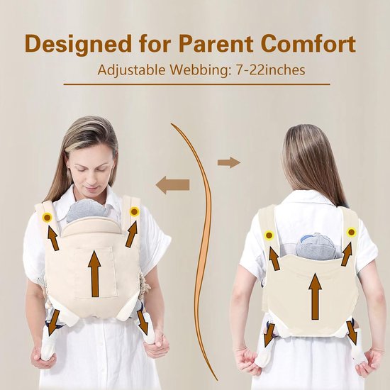 Draagzak - Ademend en Verstelbaar - Ergonomische Draagzak - Geschikt voor 0-36 maanden (tot 20 kg) - Beige van Merkloos — afbeelding 5