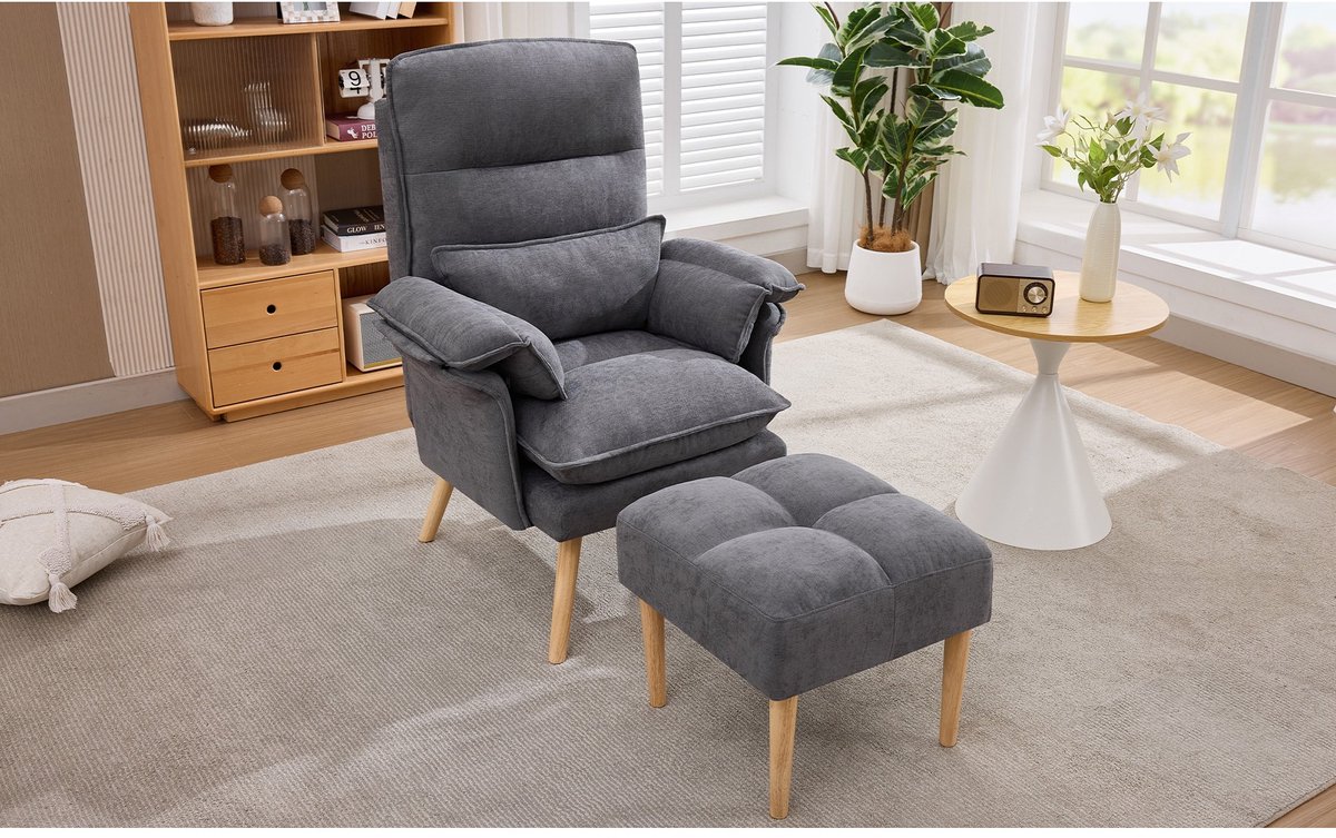 YYchan fauteuil met voetenbank - grijs - 85 x 78,5 x 112 cm