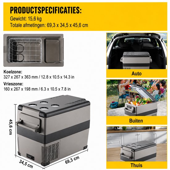 Rolu Auto Koelbox - Elektrische Koelbox - 45 Liter - Auto Koelkast - -20°C Tot 20°C Graden - 12V Of 230V - Mobiele App van Merkloos — afbeelding 2