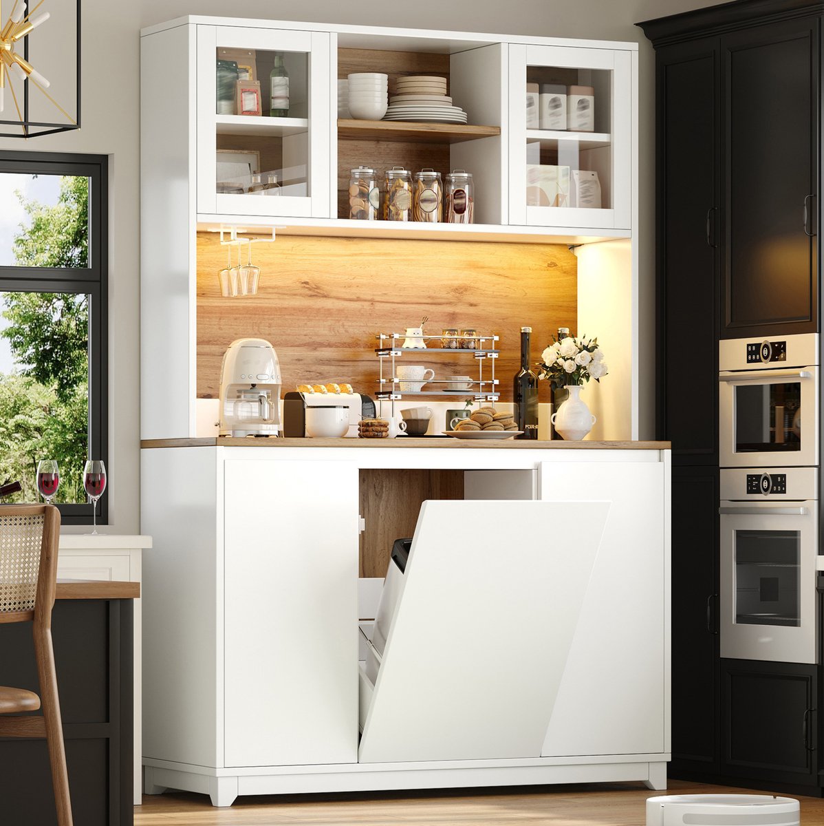 COVREO Keukenkast 120x40x180 cm - wit, met acryl deuren en LED-verlichting