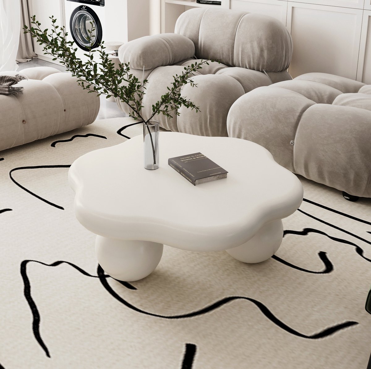 COVREO Salontafel 80 cm - cloud shape, cream white, met sferische poten