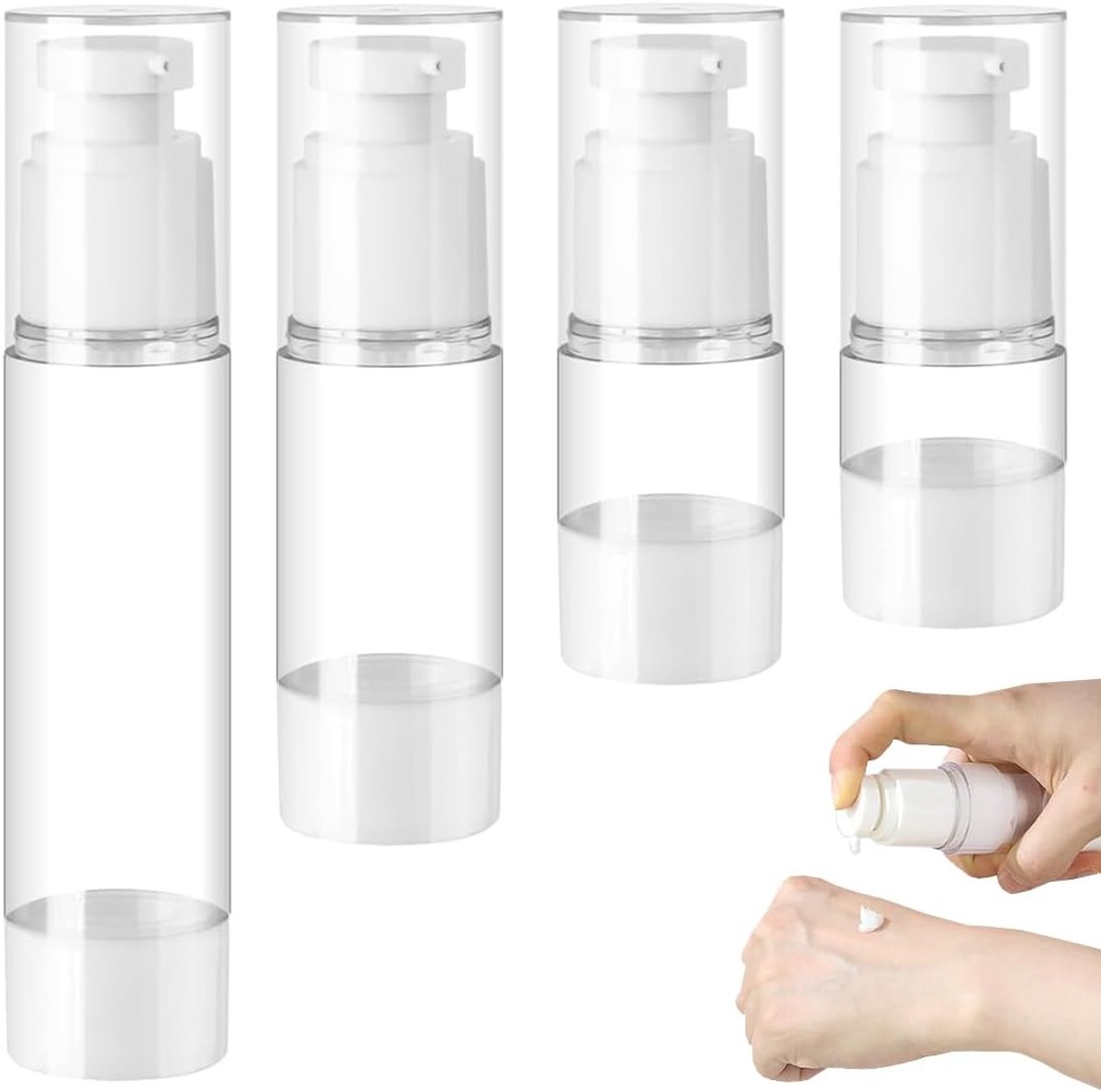 Thijox - Draagbare airless crèmedispenser set 4 stuks, 5 ml, 10 ml, 30 ml, 50 ml, perfect voor reizen, thuis, cosmetica, verzorgingsproducten, handzaa