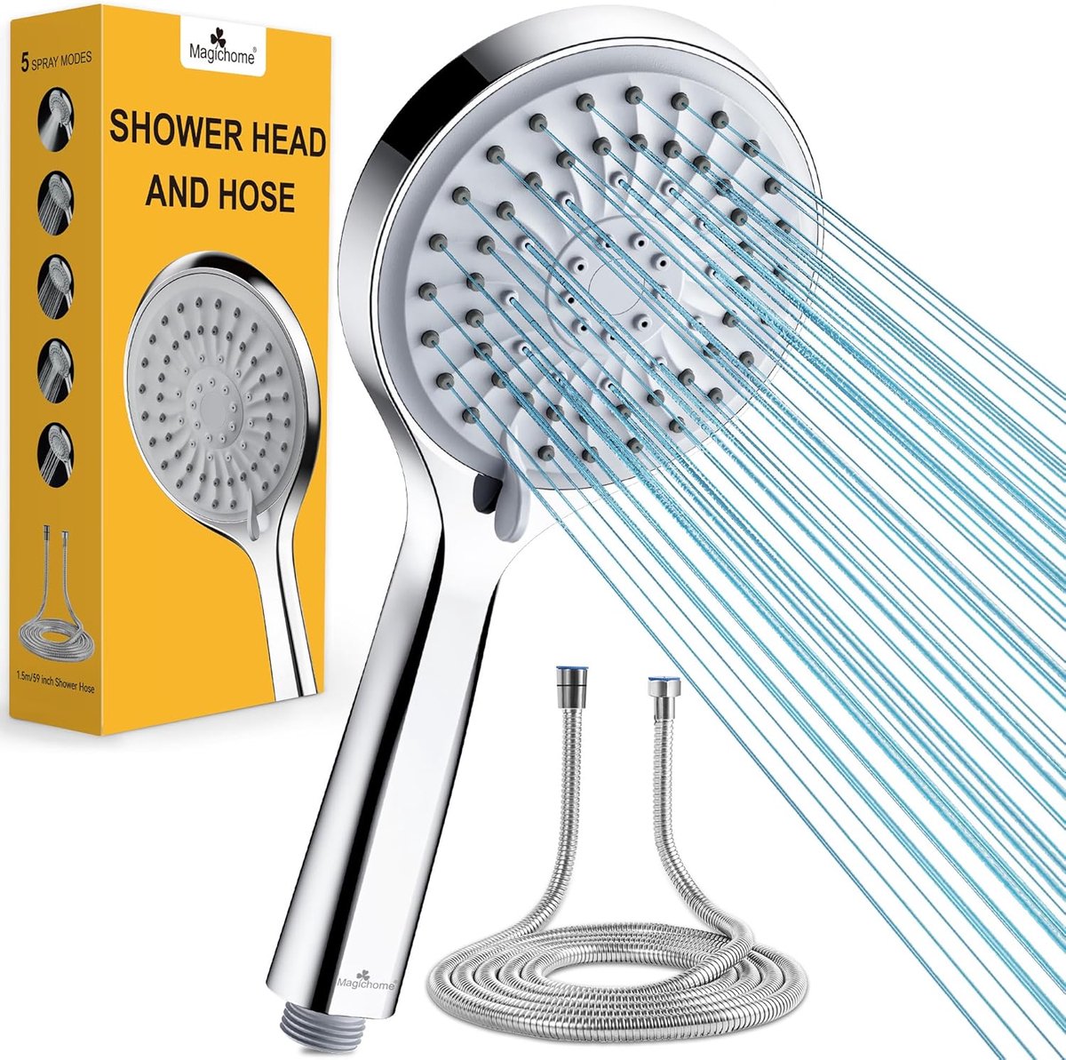 SnelShoppen - Handdouche met Slang 1.5M, Waterbesparende Douchestraal met 5 Modi, Hoogdruk Handdouche, Verstelbare Douchekop voor Thuisgebruik
